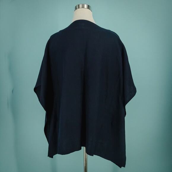 Talbots Size Large L Navy Blue White Embroidered Split V Neck Short Sleeve Top - Picture 3 of 5